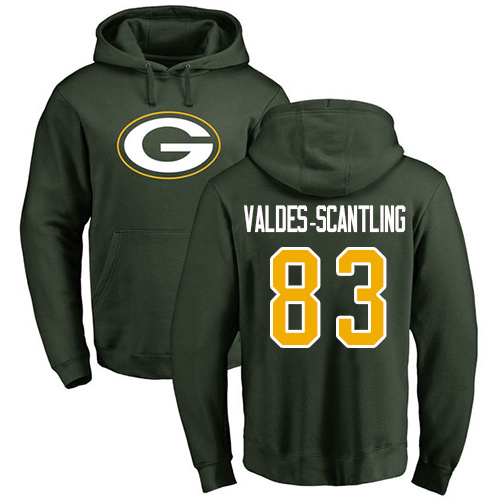 Men Green Bay Packers Green #83 Valdes-Scantling Marquez Name And Number Logo Nike NFL Pullover Hoodie Sweatshirts->green bay packers->NFL Jersey